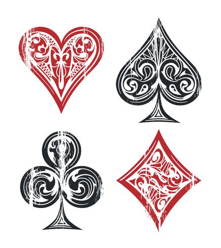 Playing card suits: hearts, spades, clubs, and diamonds